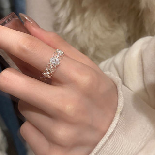 Nhẫn Ren Rỗng Kim Cương Có Thể Điều Chỉnh Nhẫn Nữ Phong Cách Hàn Quốc Cao Cấp Ánh Sáng Sang Trọng Vintage Thời Trang Đa Năng Mở Nhẫn