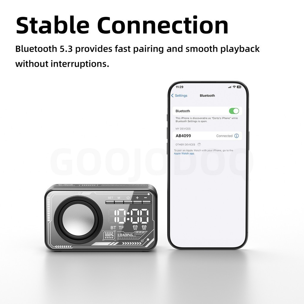 Đồng hồ báo thức GOOJODOQ Loa Bluetooth Màn hình rõ ràng & Báo động kép Phát lại linh hoạt âm thanh nổiTWS | BigBuy360 - bigbuy360.vn