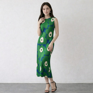 Miyake Xếp Ly 2026 Phong Cách Mới Mùa Hè Không Tay Lớn Đi Biển Váy Ôm Hơn Nhìn Kỳ Nghỉ Phong Cách In Váy Dài Kích Thước Cực Lớn