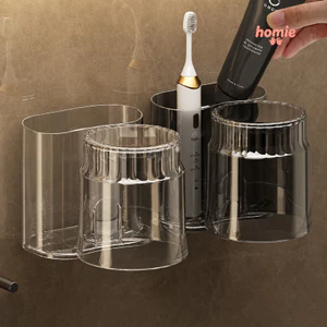 Giá treo bàn chải đánh răng gắn tường kèm giá đựng cốc, hộp đựng bàn chải đánh răng không cần khoan, dùng trong phòng