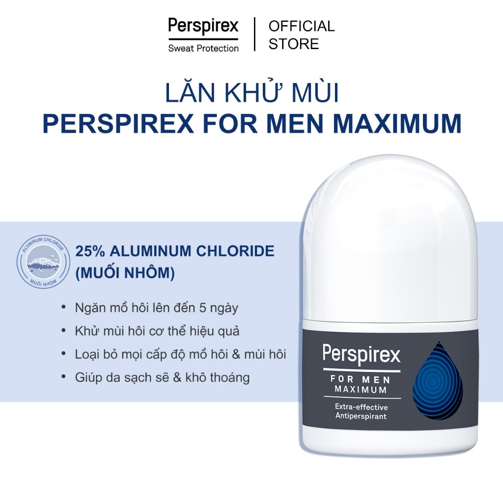Lăn khử mùi Perspirex For Men Maximum cho nam giới 20ml Khử Mùi và Ngăn Mồi Hôi Hiệu Quả