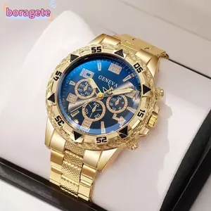 Đồng hồ đeo tay nam BORAGETE, Đồng hồ đeo tay bằng thép không gỉ Mặt số lớn Đồng hồ thạch anh sang trọng sáng tạo