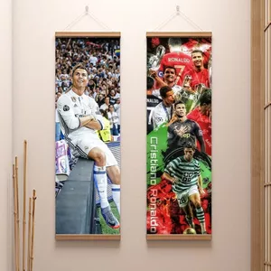 Cristiano Ronaldo Canvas Gỗ Cuộn Bóng Đá Ngôi Sao Treo Tranh Cho Bóng Đá Quạt Thanh Trang Trí CR Cho Người Phụ Nữ