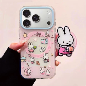 Xoay từ tính Giá đỡ thỏ dễ thương Vỏ điện thoại Acrylic cho iPhone 17 Pro Max 16 15 14 Vỏ bảo vệ chống sốc