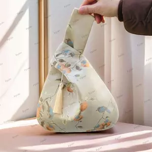 Túi xách phong cách PYCOU, Túi đeo cổ tay thắt nút tua rua đa chức năng kết cấu mềm mại, Túi đeo chéo thanh lịch nhẹ di động đi chơi hàng ngày