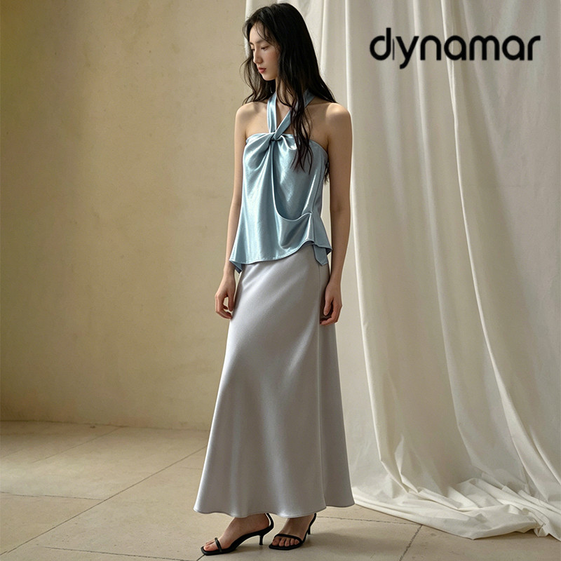 【dynamar】Áo dây không tay đơn giản dành cho nữ, chất liệu lụa bóng, cổ xéo nhiều màu
