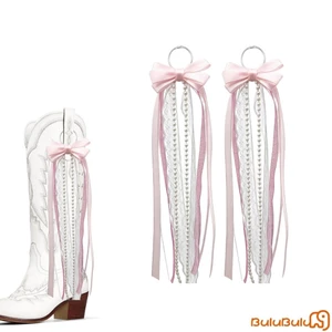 2 Chiếc Nơ Boot Ren Thanh Lịch Ngọc Trai Boot Ruy Băng Cho Bò Cô Gái Giày Bốt Phụ Kiện