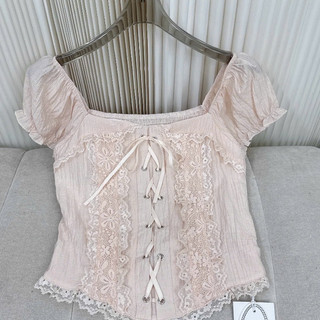 Áo Kiểu Nữ Tay Phồng Phối Ren Buộc Dây Croptop Ôm Dáng Phong Cách Hàn Quốc Ngọt Ngào