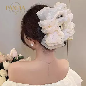 PNPIA- Mùa Hè Ngọt Lưới Tuyn Ngôi Sao Bong Bóng Tóc Vuốt Kẹp Dành Cho Nữ Chắc Chắn Đuôi Ngựa Kẹp Mũ Đội Đầu Phụ Kiện
