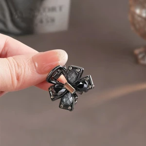MAUROPOLI Họa Tiết Tối Pha Lê Bướm-Đen Pha Lê Nơ Nhỏ Lấy Kẹp Bên Tóc Gãy Nổ Kẹp Tóc Niche Không Đóng Gói Mũ Đội Đầu