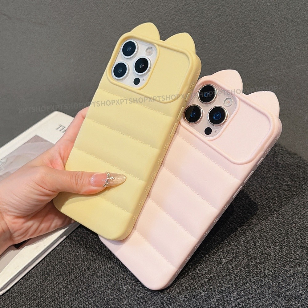 Đơn Giản Mèo May Mắn Tai Xuống Áo Khoác Điện Thoại Cho iPhone 17 Pro Max 16 Plus 15 14 13 12 11 Vỏ Bảo Vệ Chống Sốc