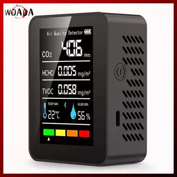 Máy đo CO2 đa chức năng 5in1 CO2 Máy kiểm tra độ ẩm nhiệt độ kỹ thuật số Carbon Dioxide TVOC HCHO Máy dò chất lượng không khí VN