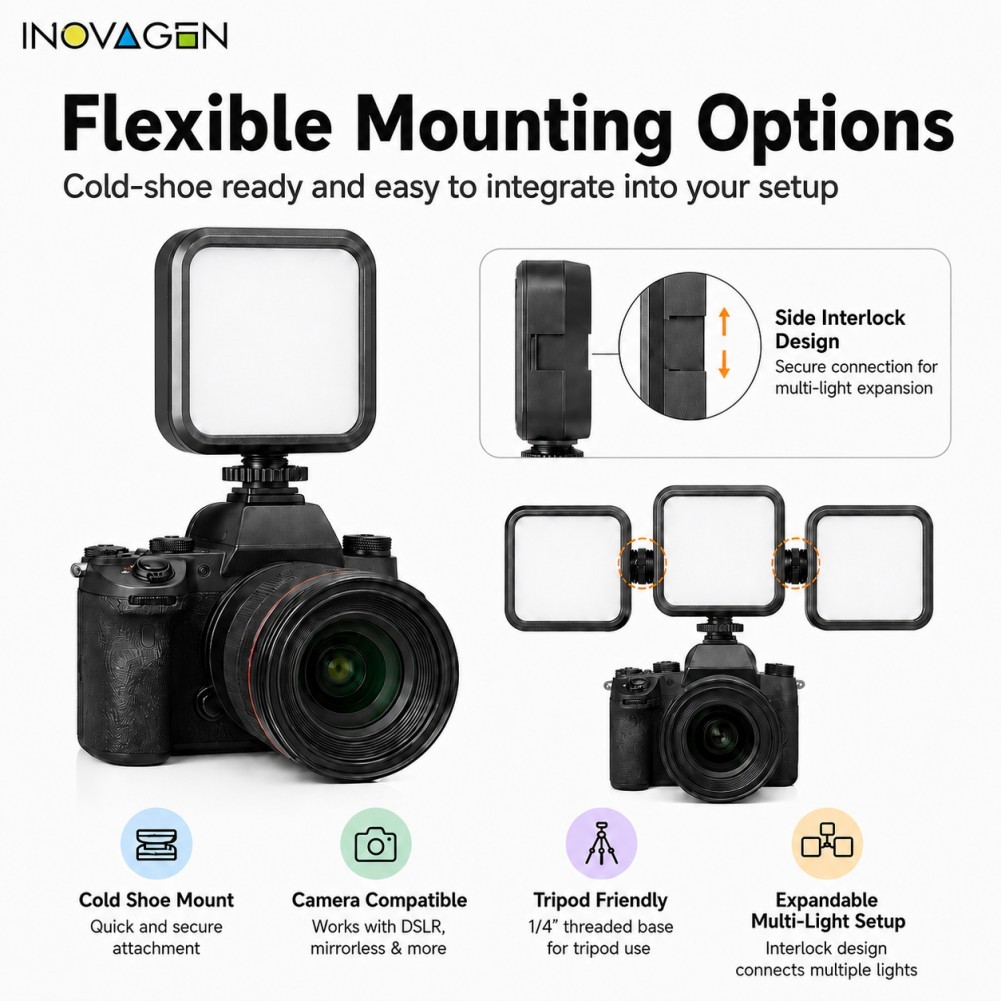 INOVAGEN Mini LED Fill Light 6500K Camera Di Động Đèn Video Cho Vlog TikTok Phát Trực Tiếp Chụp Ảnh Điện Thoại DSLR
