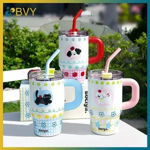 Cốc du lịch cách nhiệt chân không BVY Cốc du lịch bằng thép không gỉ có nắp chống rò rỉ Ống hút nhiệt lớn cho ô tô, cắm trại văn phòng.