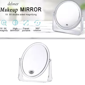 Gương phóng đại DELMER 5x, có chân đế Gương mỹ phẩm để bàn hai mặt, Acrylic linh hoạt đa năng 360° Bàn xoay trang điểm gương trang điểm