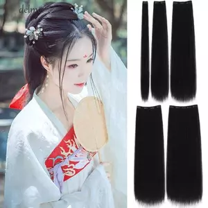 DELMER Hanfu Bộ tóc giả, Bộ tóc thẳng dài truyền thống cổ xưa, Kẹp nối tóc giả trong Fluffy Hanfu Bộ tóc giả nữ