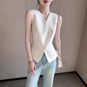 Cũ Phong Cách Tiền Thiết Kế Cảm Giác Ngang Ngực Phù Hợp Với Áo Vest Nữ Áo Vest 2025 Lớp Tính Khí Đi Lại Bên Ngoài Mặc Áo Vest 6.4