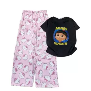 Bộ quần dài Kity hồng dáng dài + phối áo CROPTOP họa tiết đáng yêu, form vừa chuẩn xinh-quanaaounisex