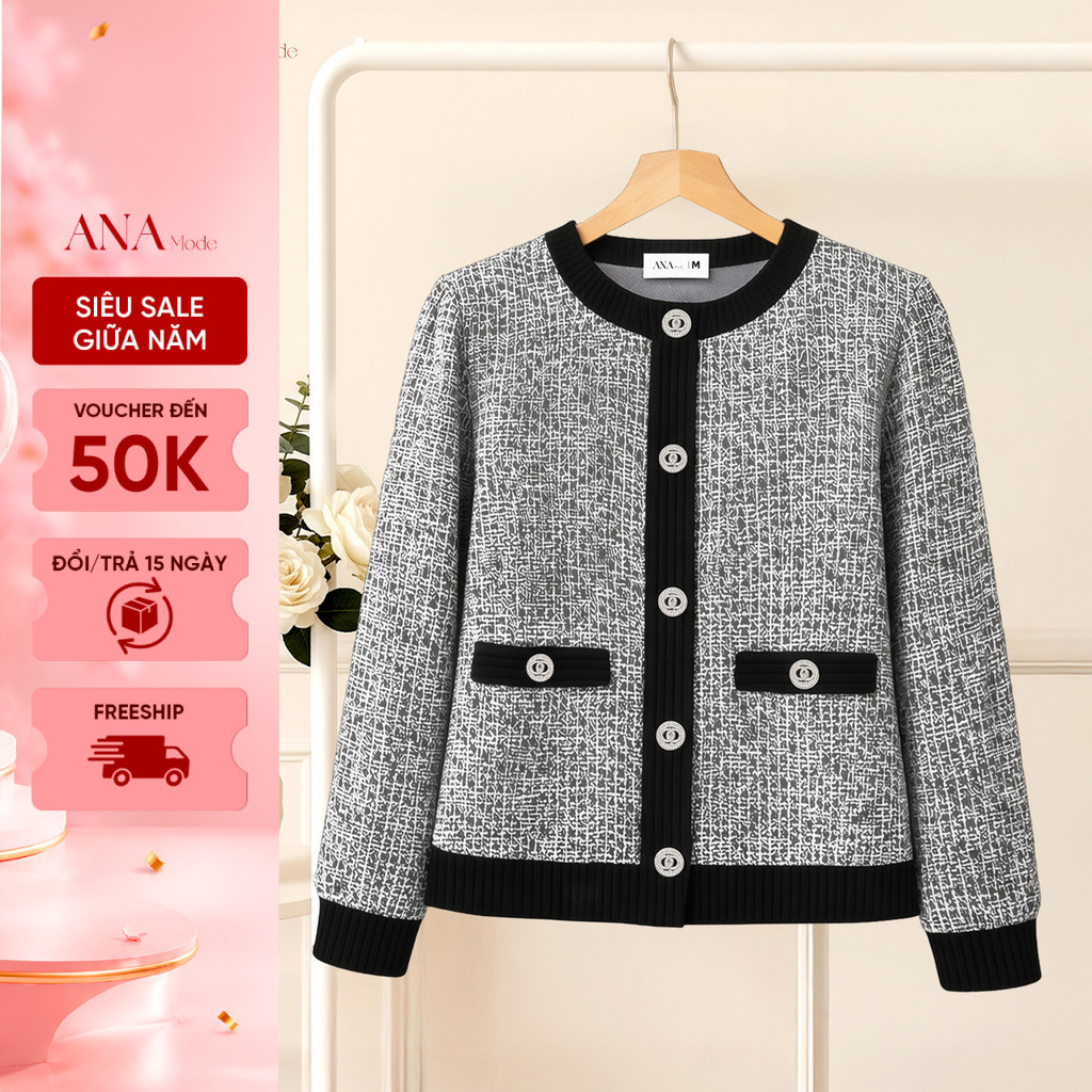Áo Khoác Sang Trọng Trung Niên ANA Mode Chất Liệu Tweed Thun Cao Cấp Quà Tặng Mẹ AH25VHH18