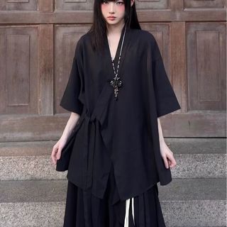 Áo sơ mi nam GKSSS tay ngắn phong cách Trung Quốc Áo choàng Đạo giáo Yamamoto Yohji trung tính chất lượng cao