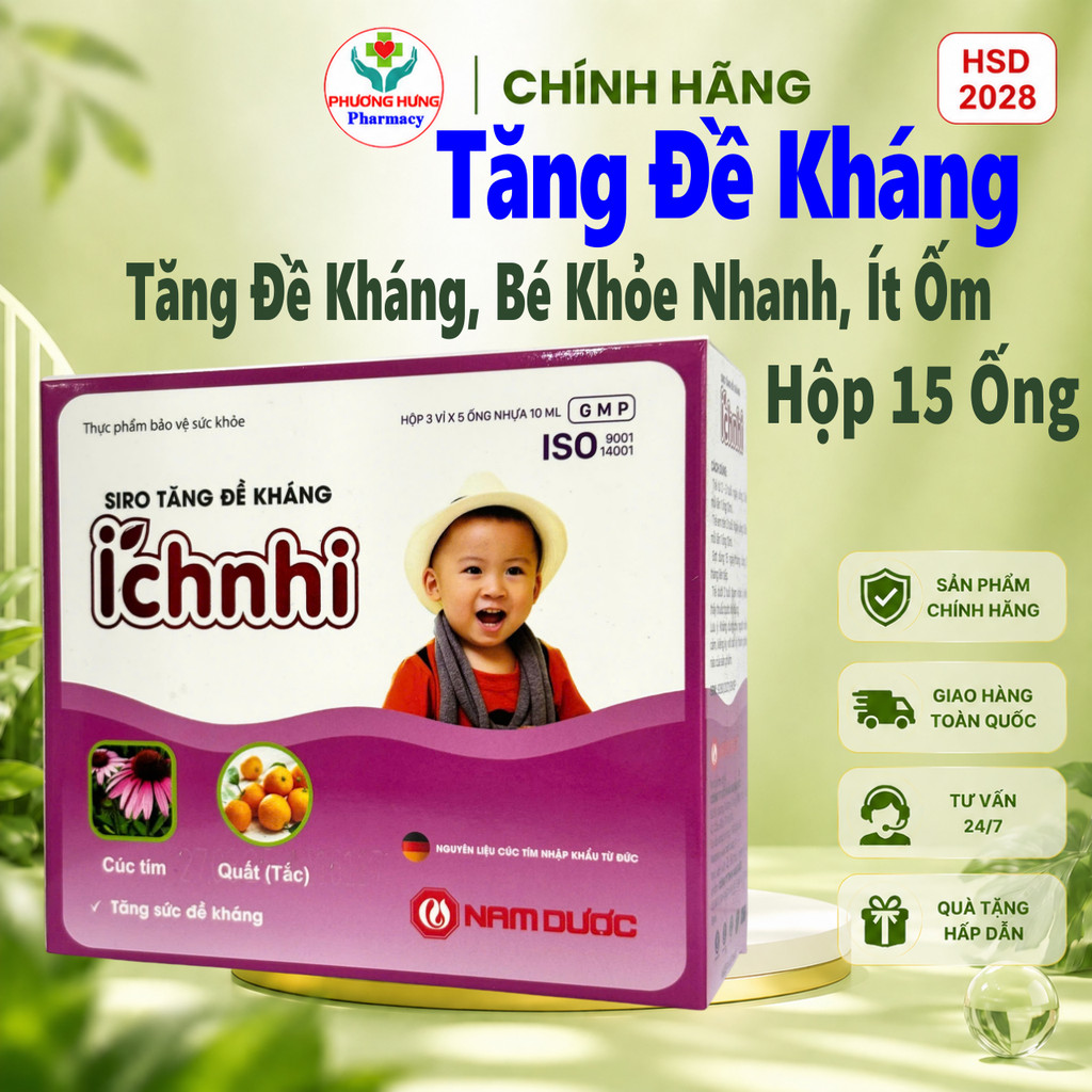 Siro Tăng Đề Kháng Ích Nhi, Giúp Tăng Cường Sức Đề Kháng Cho Trẻ, Bé Khỏe Nhanh - Hộp 15 Ống