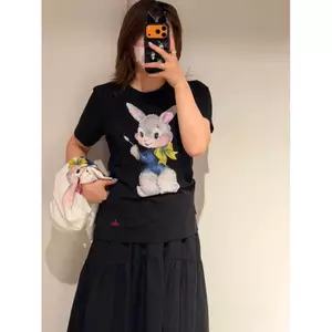 Chất Lượng Cao Hoạt Hình Nhật Bản In Hình Thỏ Cổ Tròn Size Lớn Thời Trang Áo Thun Tay Ngắn 0606