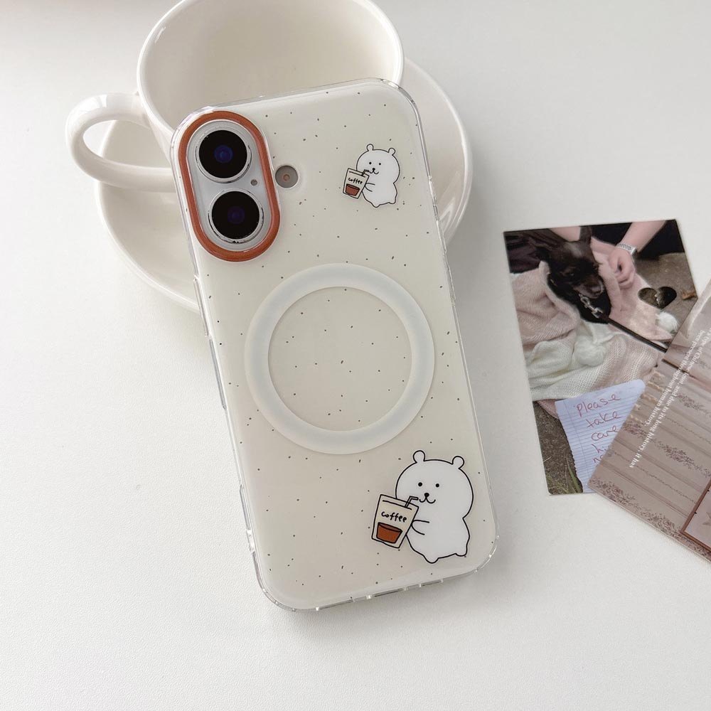 Vỏ cứng Tương thích với iPhone 15 15Pro 15ProMax 16 16Pro 16ProMax 17 17Pro 17ProMax Vỏ nam châm họa tiết gấu cà phê