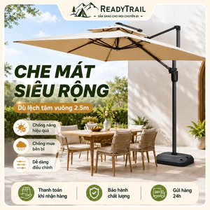 Ô Dù Lệch Tâm Vuông 2.5x2.5M Che Nghiêng Các Hướng Che Mưa Nắng Cao Cấp Đa Năng Tiện Lợi