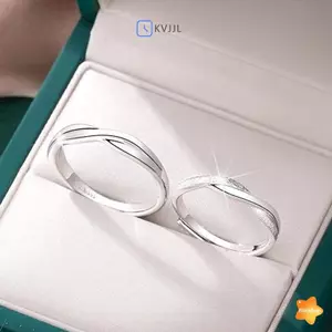 Bộ Nhẫn Cặp Đôi Thời Trang Màu Bạc Mở Đơn Giản Nhẫn Ngón Tay Có Thể Điều Chỉnh Ánh Sáng Trang Sức Sang Trọng Cho Nữ Quà Tặng Kỷ Niệm Mới