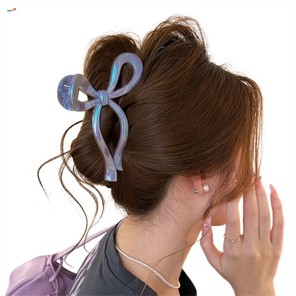 Kẹp Móng Vuốt Tóc Ngọc Trai Lớn Có Nơ Ruy Băng Cho Nữ Tóc Dày