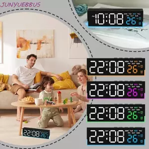 Đồng hồ báo thức kỹ thuật số LED JUNYUE88US, Độ sáng 3 cấp độ Đồng hồ điện tử hiển thị 12 / 24H, Hiển thị nhiệt độ đa chức năng Ánh sáng tâm trạng Tuần Ngày Hiển thị Đồng hồ bàn Sử dụng văn phòng