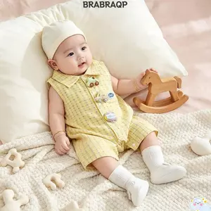 Bộ áo liền quần mùa hè BRARAA, Bộ áo liền quần chấm bi không tay, Bộ đồ liền thân thông thường thoáng khí thoải mái cho bé sơ sinh