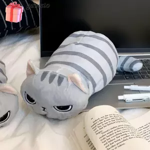 Bút chì GAVESTO, Túi đựng bút mèo xám búp bê sang trọng, Túi đựng văn phòng phẩm đa chức năng hoạt hình