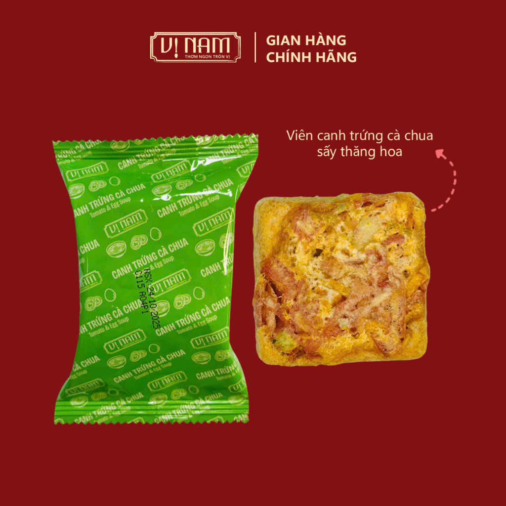 Viên sấy thăng hoa: Canh trứng cà chua - Ăn liền - Vị Nam Foods - hộp 6 viên - Tiện ích, thơm ngon