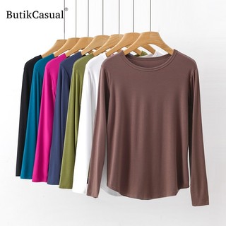 Áo thun nữ Cotton trơn dài tay Áo thun thời trang thu đông mới Áo sơ mi mỏng dáng rộng Size lớn Áo thun