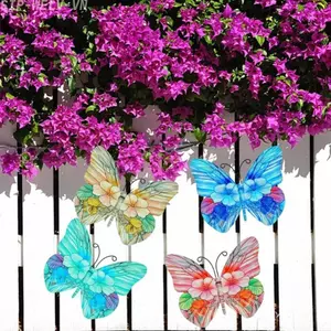 {WELV}Iron Butterfly Wall Decoration in Bright Pink Yellow Blue Green for Garden Space