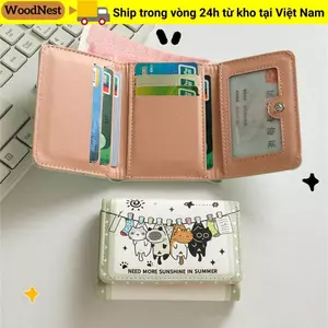 Ví Ngắn GỖ, Khóa Da PU Ví Đựng Tiền Xu, Mèo Dễ Thương Gấp Ba Túi Đựng Thẻ Nhỏ Nữ Nữ