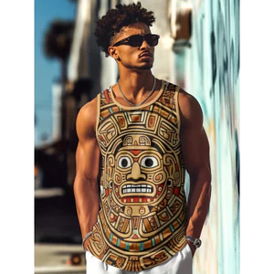 Retro 3D Da Báo Môi Tank Top Nam, Mềm Mại Thoáng Khí Mùa Hè Cổ Tròn Không Tay Áo Thể Thao Đường Phố