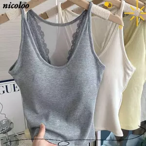 Áo hai dây NICOLOO, Áo lưới ren Cotton, Thời trang gợi cảm thanh lịch với miếng đệm ngực không tay xe tăng nữ