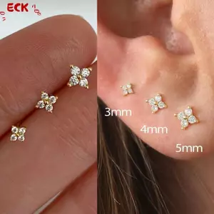 ECK 3 Cái / bộ Bốn Cánh Hoa Zircon Bông Tai Đính Hoa Dành Cho Nữ Nhỏ Cổ Điển Đa Năng Khuyên Tai 3 / 4 / 5 Mm HOT