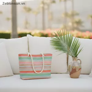 # HB # Túi Tote dệt bằng rơm Đeo vai Sọc cầu vồng Tay cầm bằng vải Cotton mềm không gian rộng lớn cho du lịch đi biển cuối tuần.