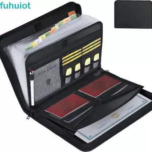 Thư mục tập tin mở rộng FUHUIOT, Bộ sắp xếp tập tin Accordion có khóa kéo chống cháy, Túi đựng tài liệu di động chống nước nhiều túi tiện lợi có nhãn chữ cái