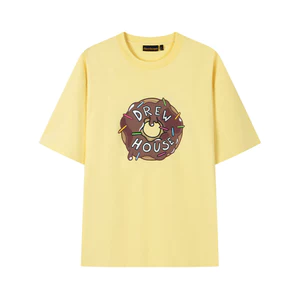 Áo thun ngắn tay cổ tròn in họa tiết bánh rán màu vàng cotton nguyên chất giản dị nam nữ áo sơ mi chất lượng cao 0612