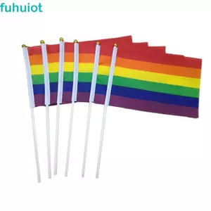 FUHUIOT 10 Cái Cờ Tay Cầu Vồng, Cờ Cầu Vồng Ngày Niềm Tự Hào Cầu Vồng, Màu Sắc Đa Năng Sống Động Mini Cầm Tay Cờ Trang Trí Tiệc