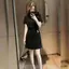 Đầm ngắn tay cổ tròn màu đen phong cách Hàn Quốc Phiên bản Slim-Fit hẹp phiên bản mùa hè hàng ngày tất cả-