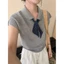 Áo thun cổ Polo phong cách Hepburn khăn lụa không tay dệt kim Áo thun nữ, áo mùa hè mới dành cho nữ