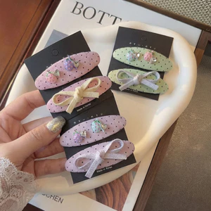 Mới Dâu Kim Cương Tóc Cô Gái Trái Tim Hình Bầu Dục Vải Bên Kẹp BB Kẹp Nổ Kẹp Nơ Phụ Kiện Tóc