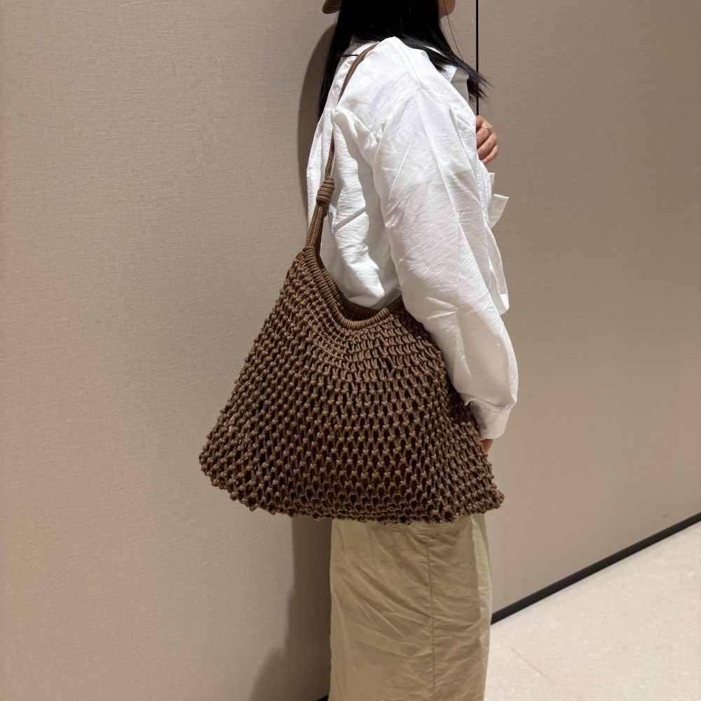 Túi Tote Dệt HOBBYIN, Túi Đeo Vai Lưới Rỗng Thoáng Khí, Túi Câu Cá Cotton Dung Tích Lớn Bohemian Mùa Hè