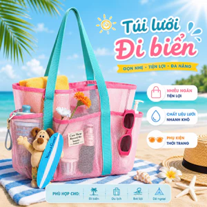 Túi Lưới Du Lịch Đa Năng 7 Ngăn Form Rộng, Túi PVC Siêu Nhẹ Chống Thấm Đi Biển, Đi Bơi Tiện Lợi