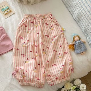 Cô Gái Mùa Hè Dễ Thương Ngộ nghĩnh In Hình Mèo Ngắn Bộ Cô Gái Kẻ Sọc Anh Đào Bloomers Quần Chống Muỗi Bộ Hai Mảnh